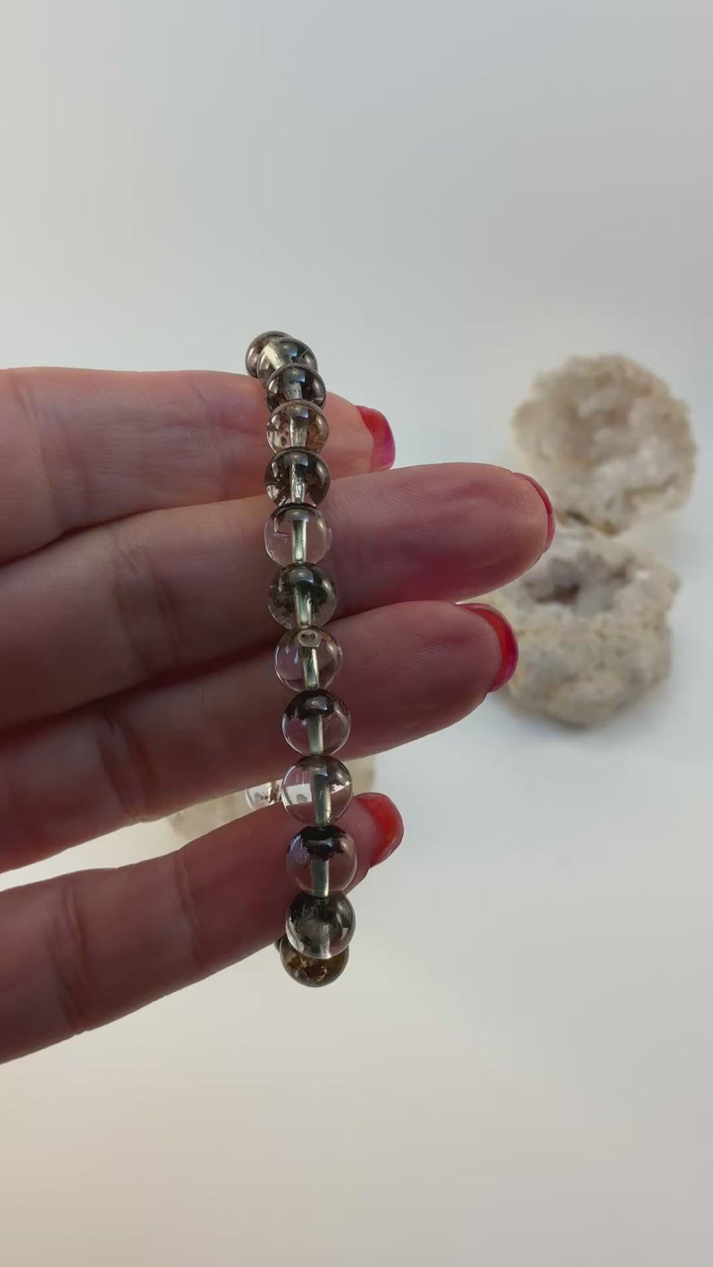 High Quality Garden Quartz Beaded Bracelet/ 7.3mm Beaded Lodolite Quartz Jewelry