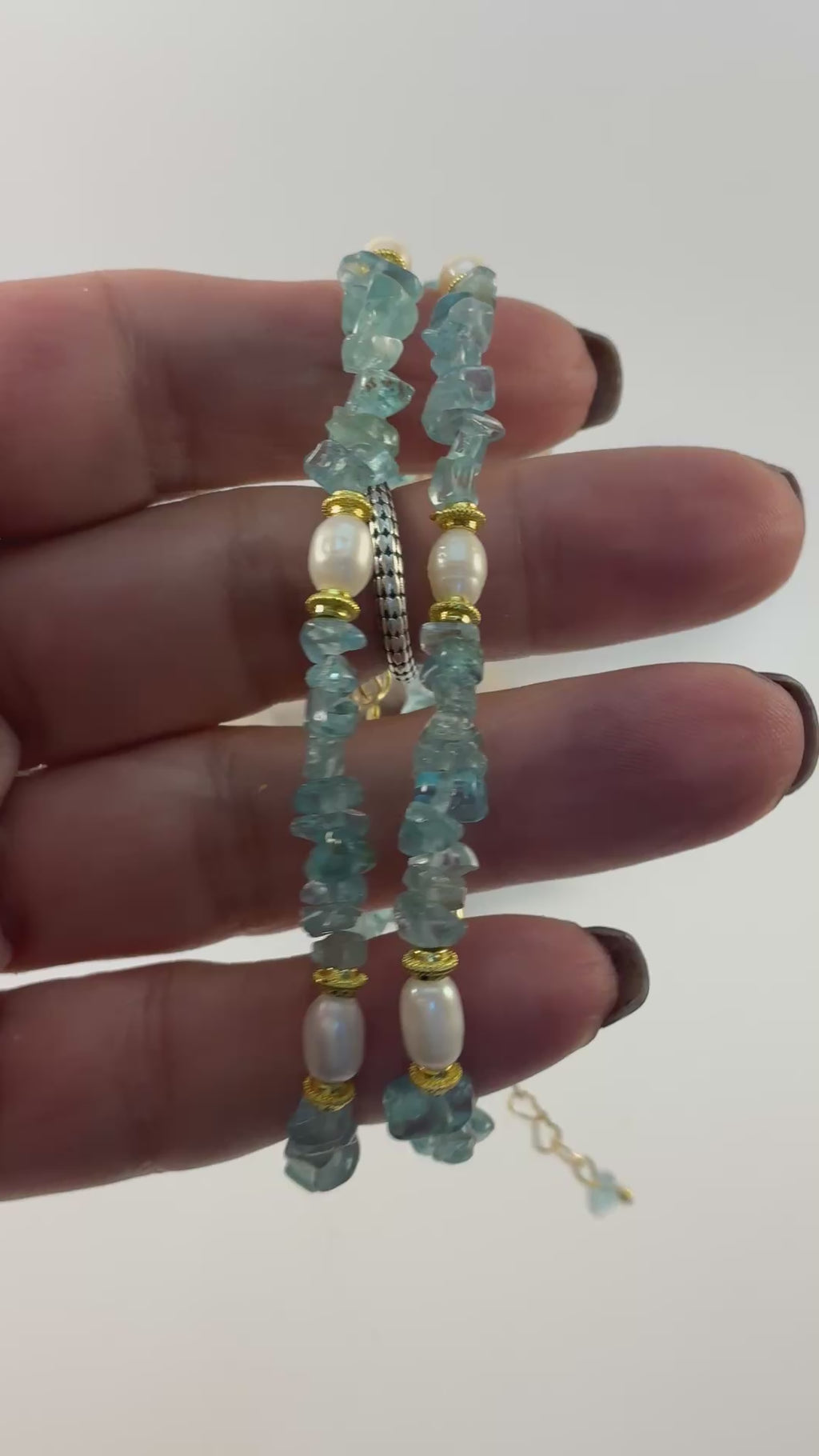 Aquamarine and Mother of Pearl Gemstone Chip Bracelet