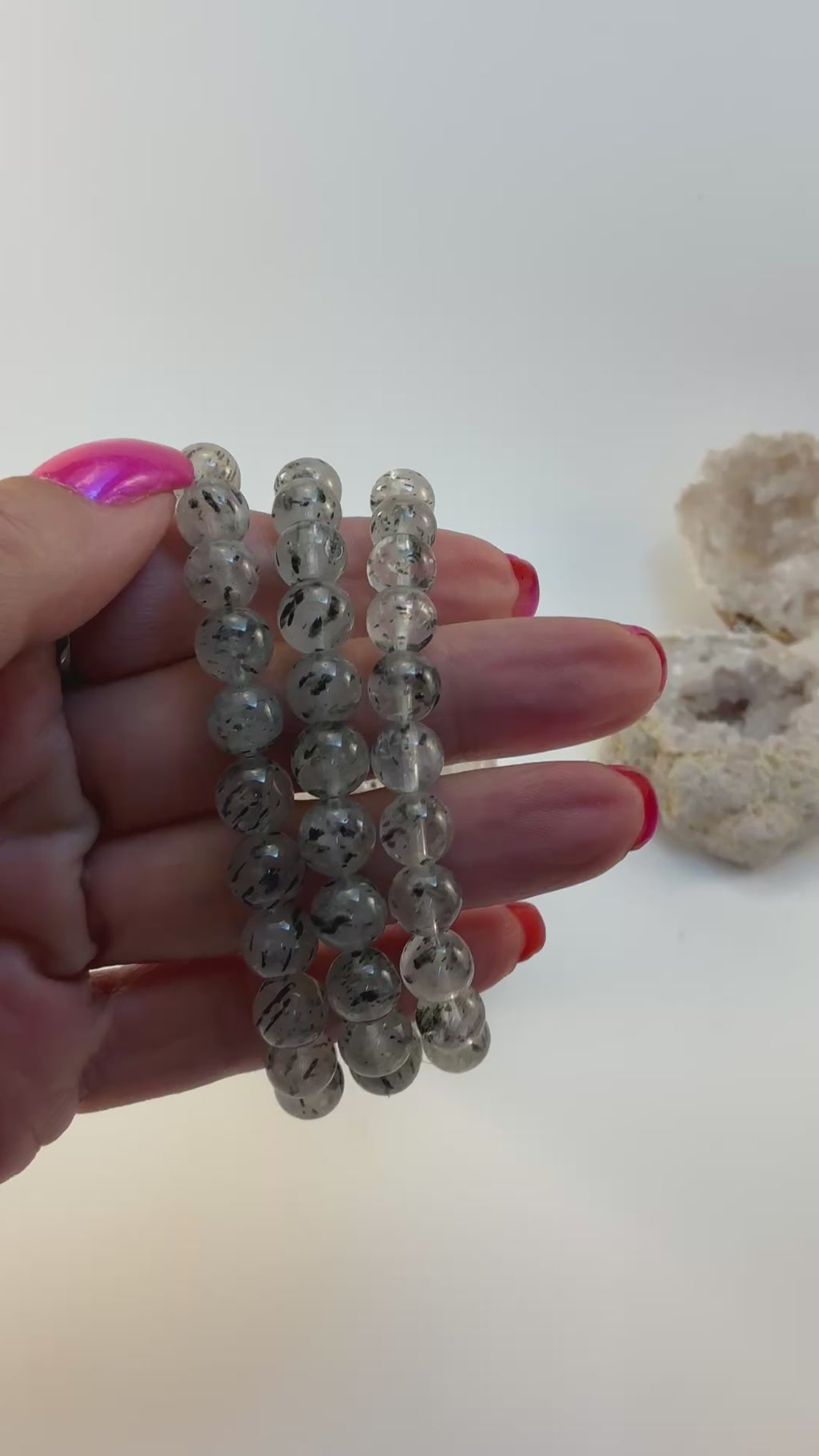 Mica in Quartz Beaded Bracelet/ 8mm Quartz with Mica Inclusions Bracelet