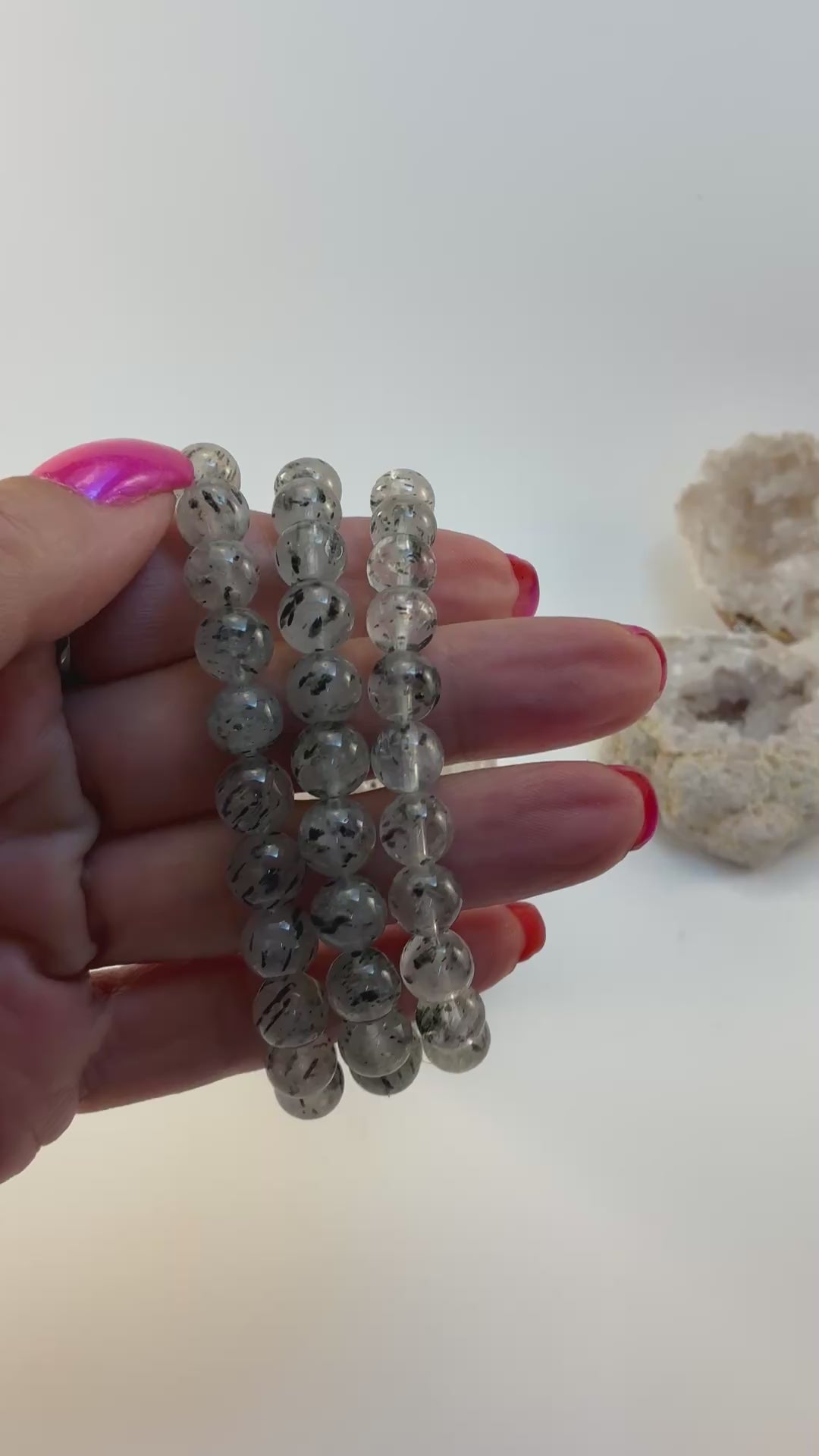 Mica in Quartz Beaded Bracelet/ 8mm Quartz with Mica Inclusions Bracelet